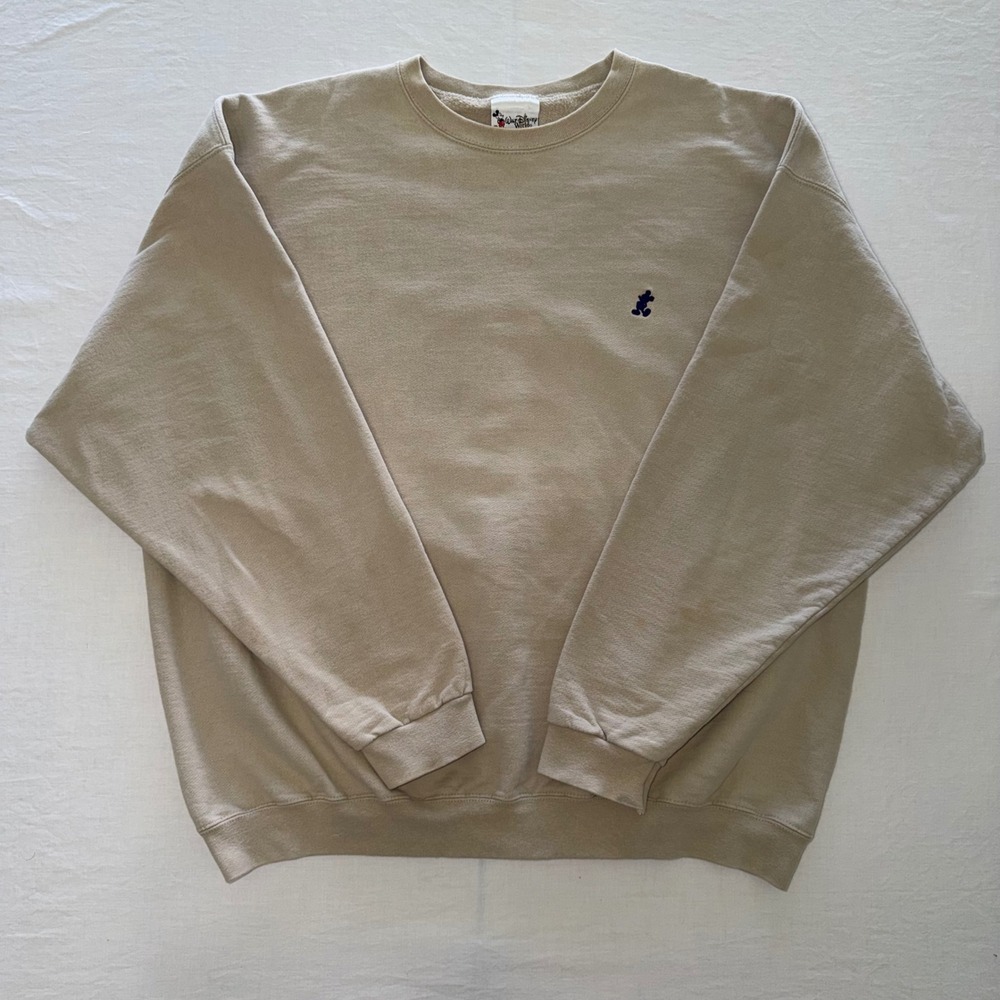 Vintage Walt Disney World Mickey Mouse Sweatshirt XL USA Beige Embroidered 90s
